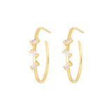 Baguette 3-Stone Gold Plated Hoops w. Zirconia