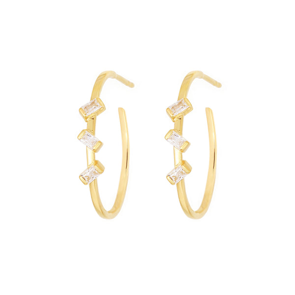 Baguette 3-Stone Gold Vermeil Hoops w. Zirconia