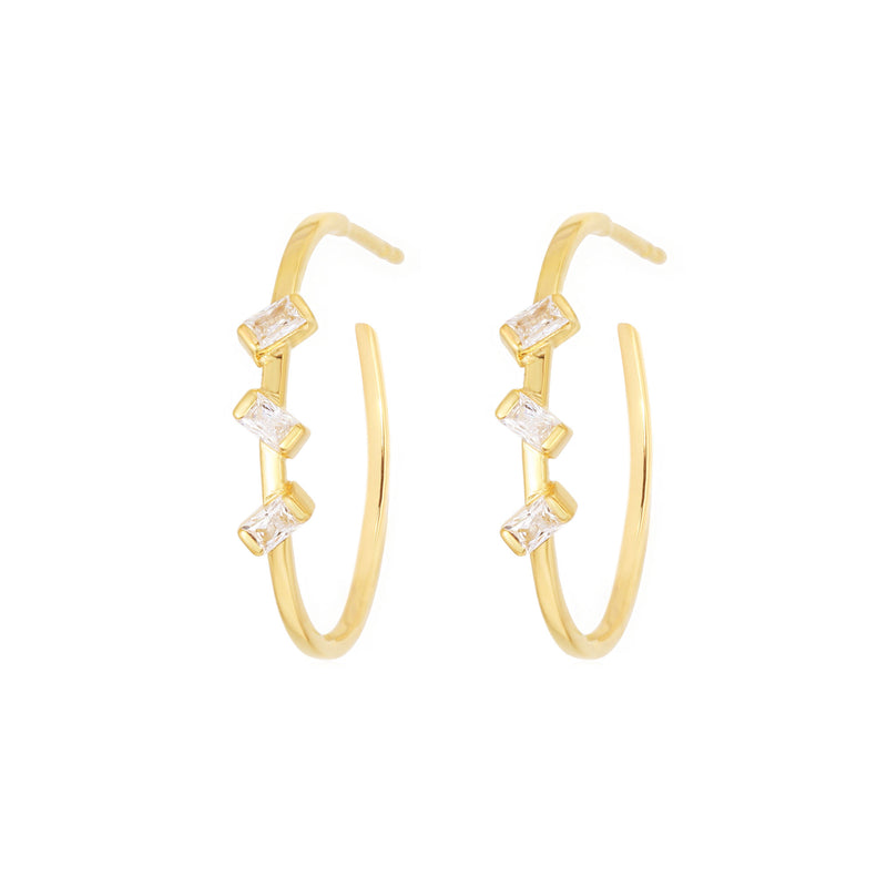 Baguette 3-Stone Gold Vermeil Hoops w. Zirconia