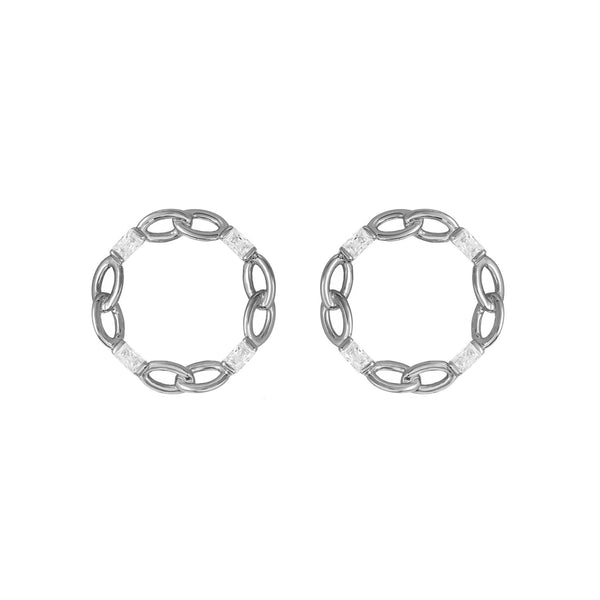 Baguette Circle Black Ruthenium on Silver Earrings w. Zirconia