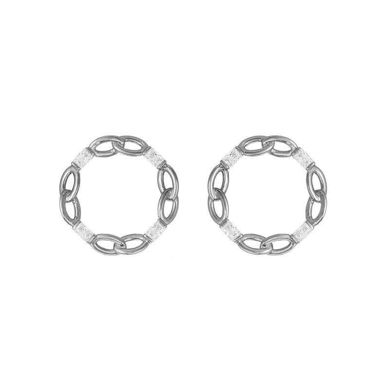 Baguette Circle Black Ruthenium on Silver Earrings w. Zirconia