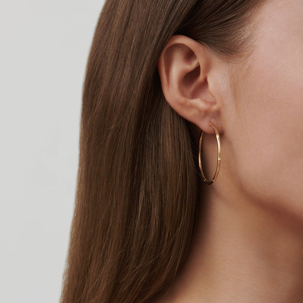 Bamboo Large 14K Gold Hoops