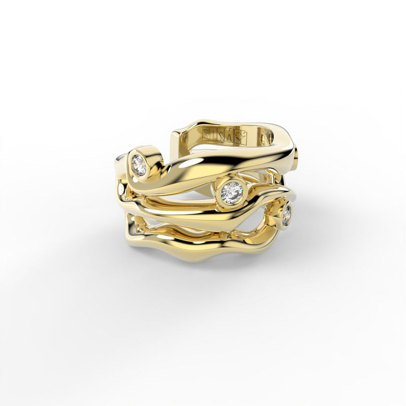 Bare Souls Tre Tråde 18K Guld Ear Cuff m. 0,06 ct Diamanter