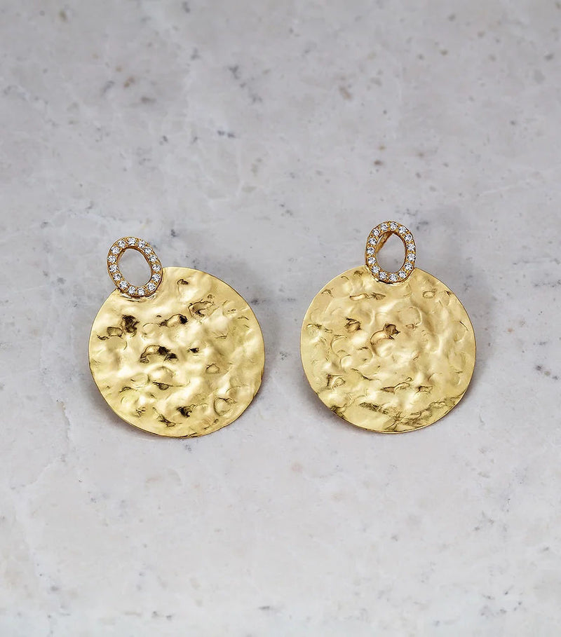 Diamond Sun Disc 18K Gold Earrings