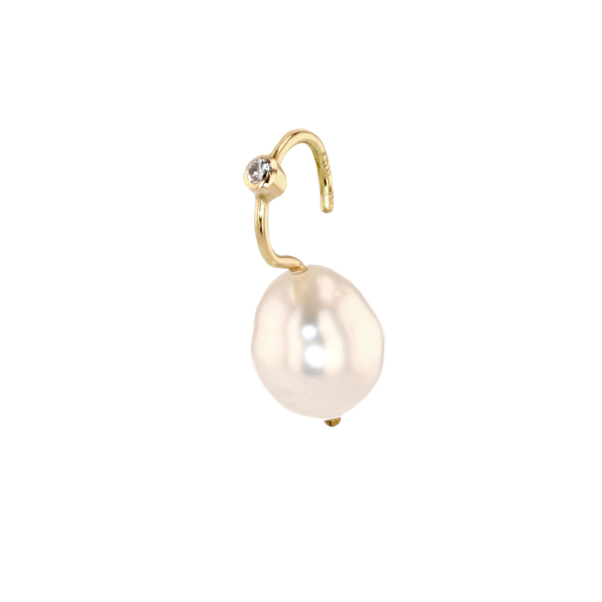 Perle 18K Guld Øreringe m. Diamant & Perler