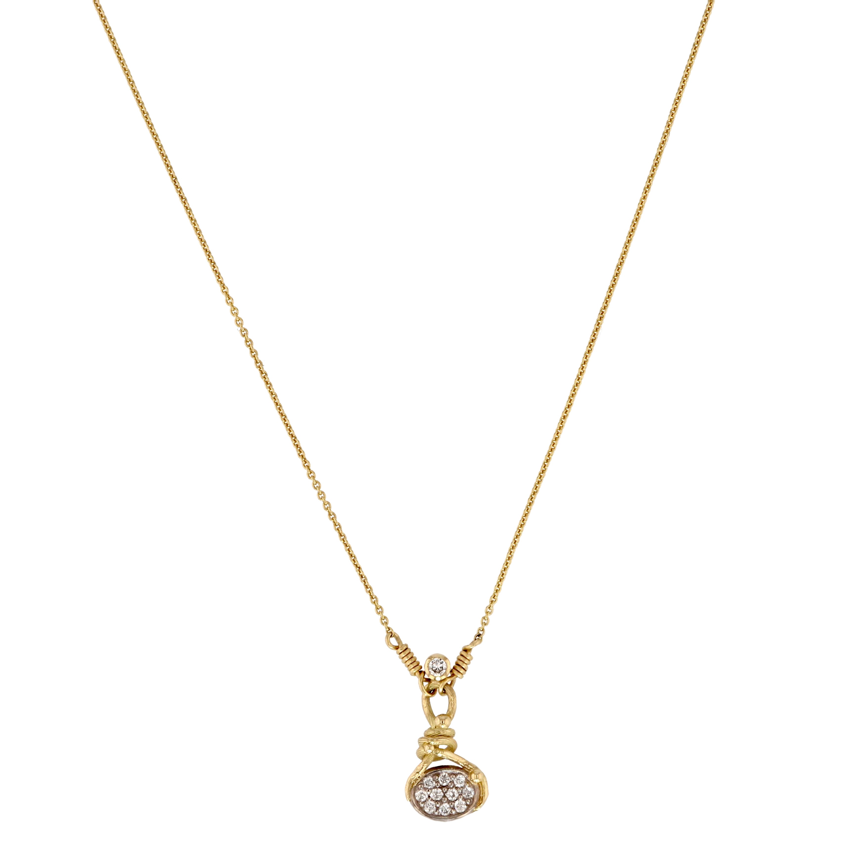 Pavé 18K & 22K Gold & Whitegold Necklace w. 11 Diamonds
