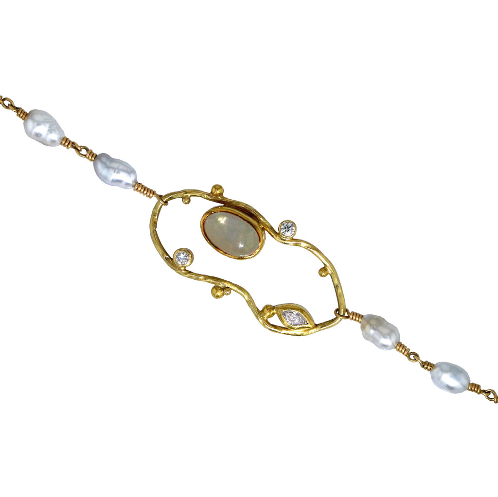 Cloud 18K & 22K Gold Bracelet w. Diamonds & Pearls