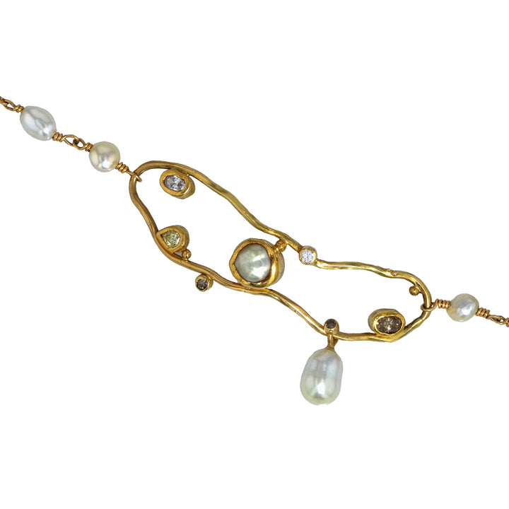 Cloud Keshi 18K & 22K Gold Bracelet w. Diamonds & Pearls