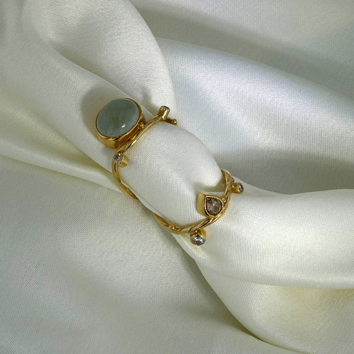 Semper Ring aus 18K & 22K Gold I Aquamarin und Diamanten