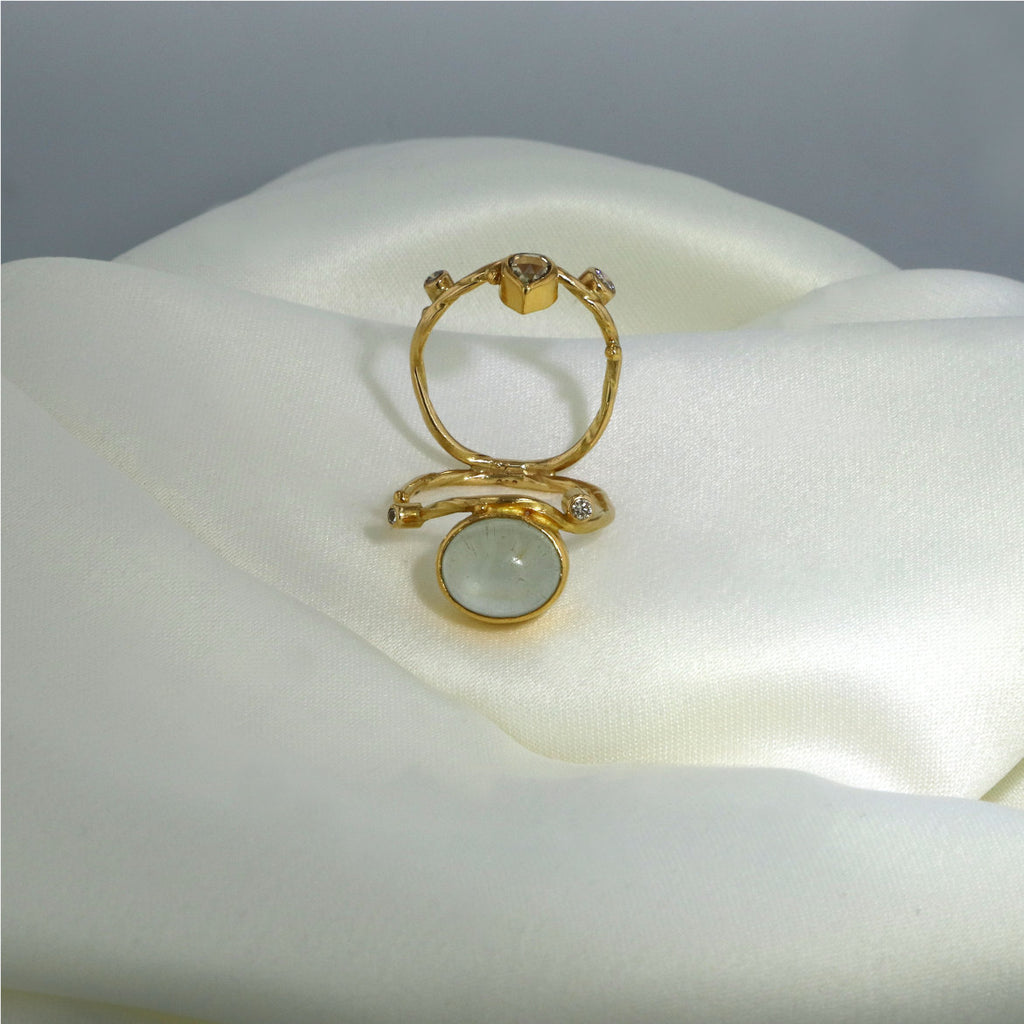 Semper 18K & 22K Gold Ring w. Aquamarine & Diamonds