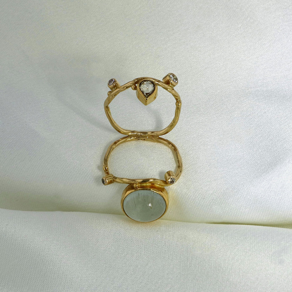 Semper 18K & 22K Gold Ring w. Aquamarine & Diamonds