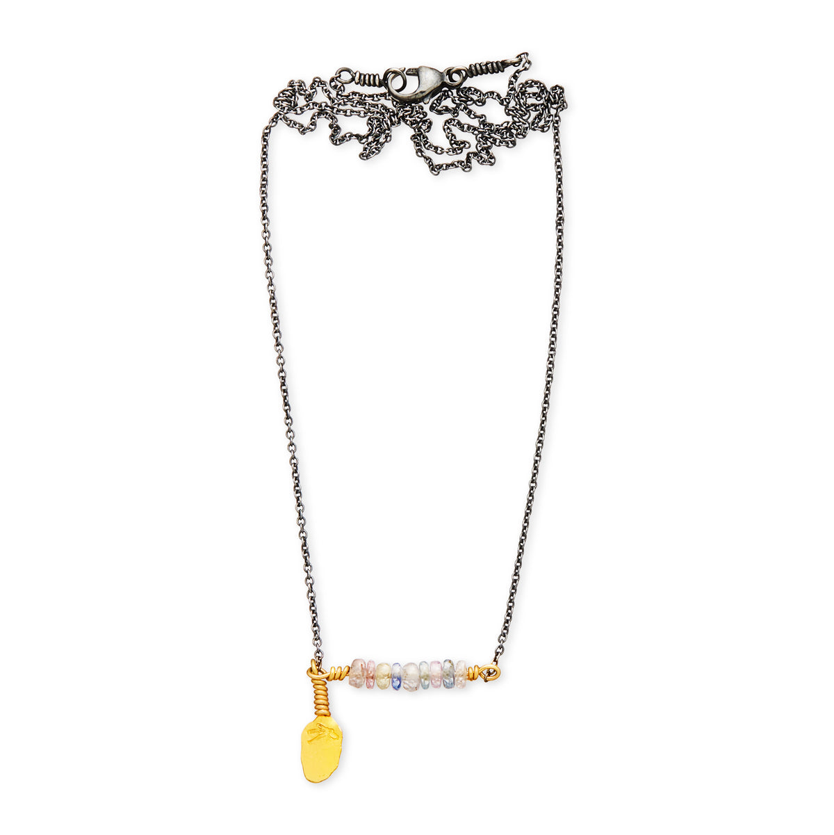 Leaf 18K & 24K Gold & Silver Necklace w. Sapphires