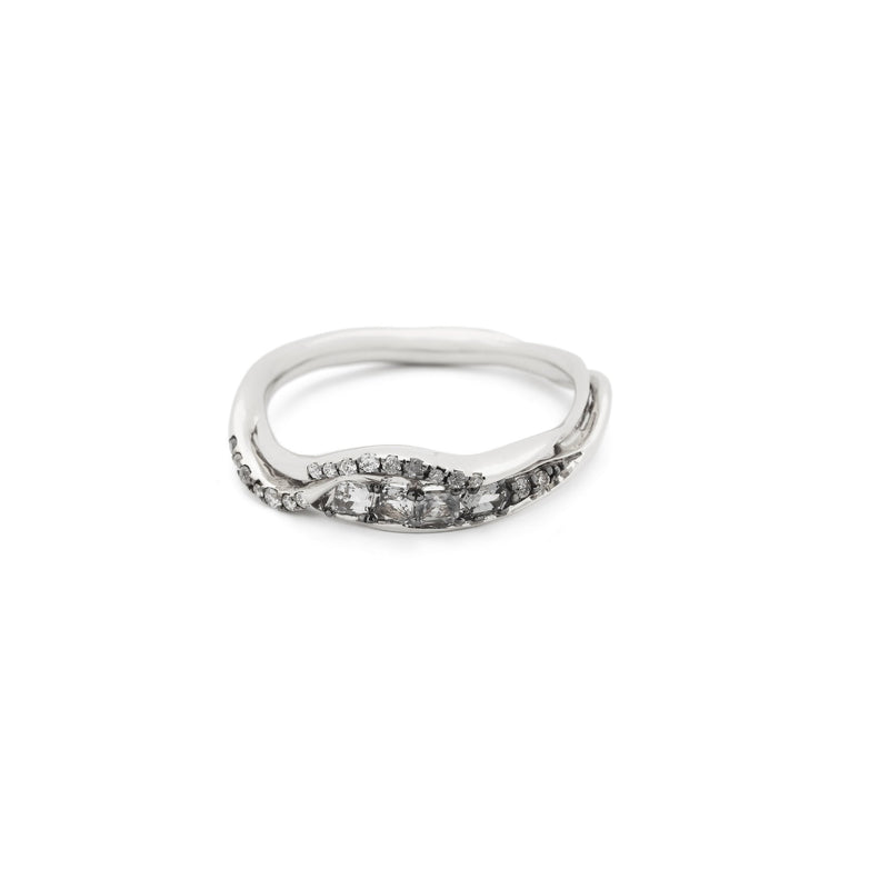 Inhale Stackable 18K White Gold Ring w. Diamonds