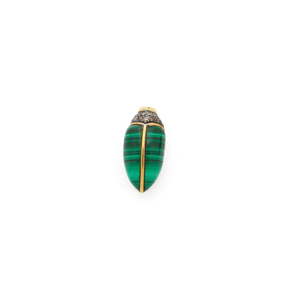 Mini Scarab 18K Gold & Silver Stud w. Malachite