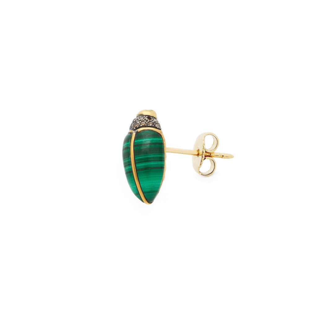 Mini Scarab 18K Gold & Silber Stud w. Malachit