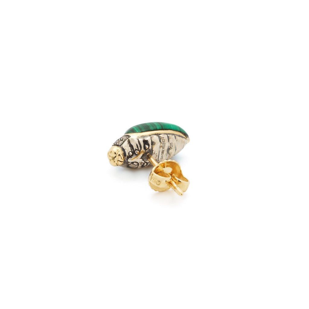 Mini Scarab 18K Gold & Silber Stud w. Malachit