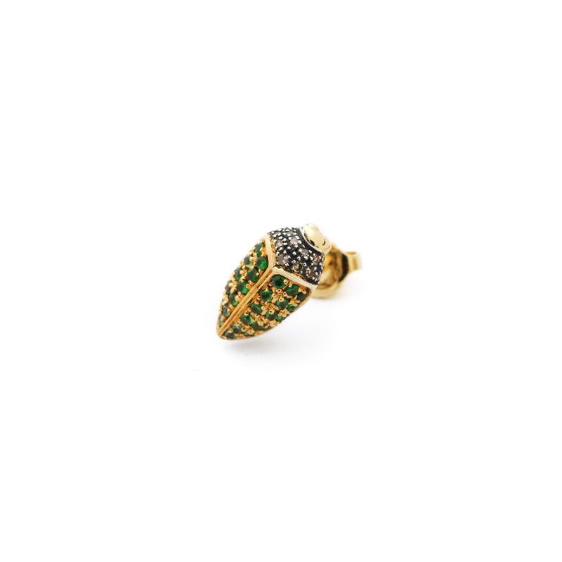 Mini Scarab Pave 18K Gold & Silver Stud