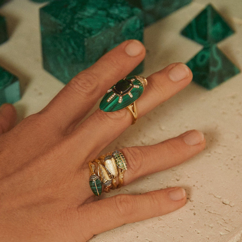 Malachite Scarab 18K Gold & Silver Ring