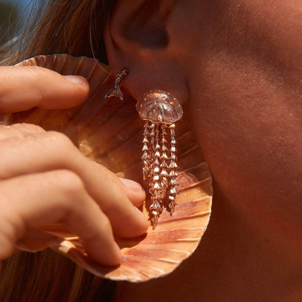 Mermaid Splash Dual-Tone 18K White Gold & Rose Gold Earring w. Diamonds