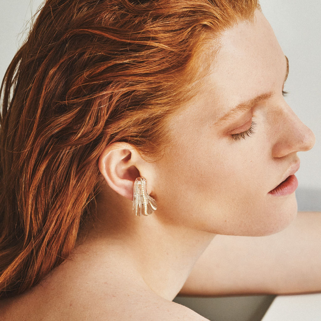 Tidal Wave 18K Gold Earrings w. Diamonds & Quartz