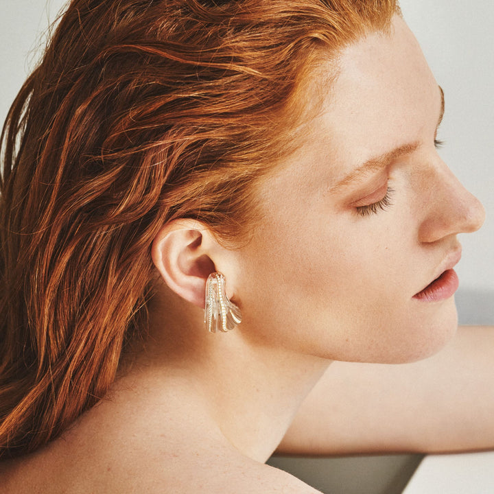 Tidal Wave 18K Gold Earrings w. Diamonds & Quartz