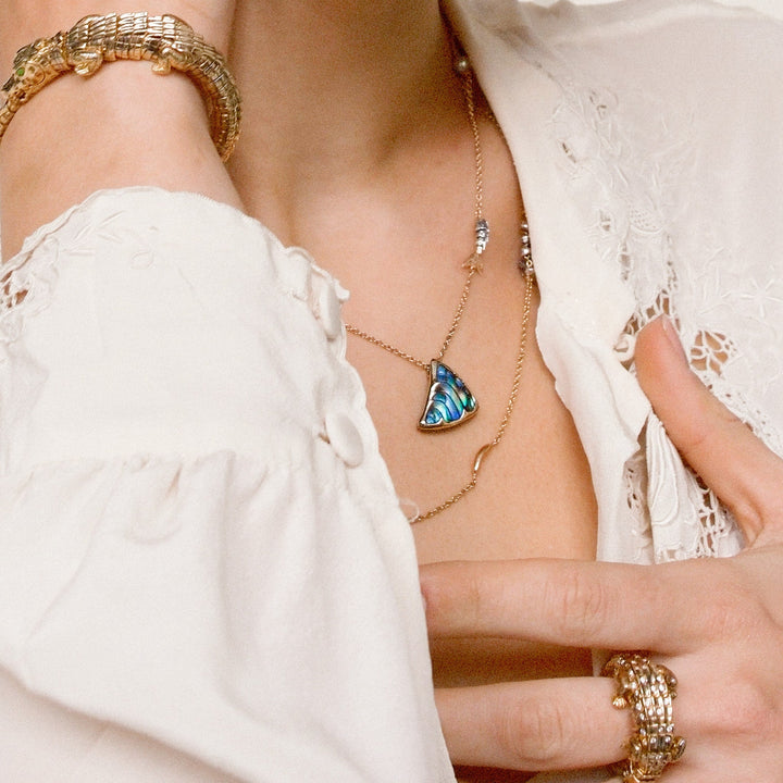 Flossenkomponente 18K Roségold & Weißgold Halskette w. Perlen