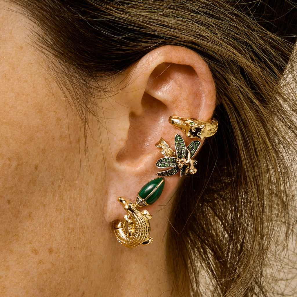 Alligator Twist 18K Guld Ørering m. Tsavorit