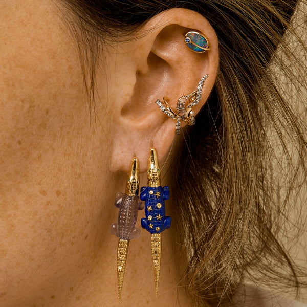 Lapis Star Alligator Bite 18K Gold Earring