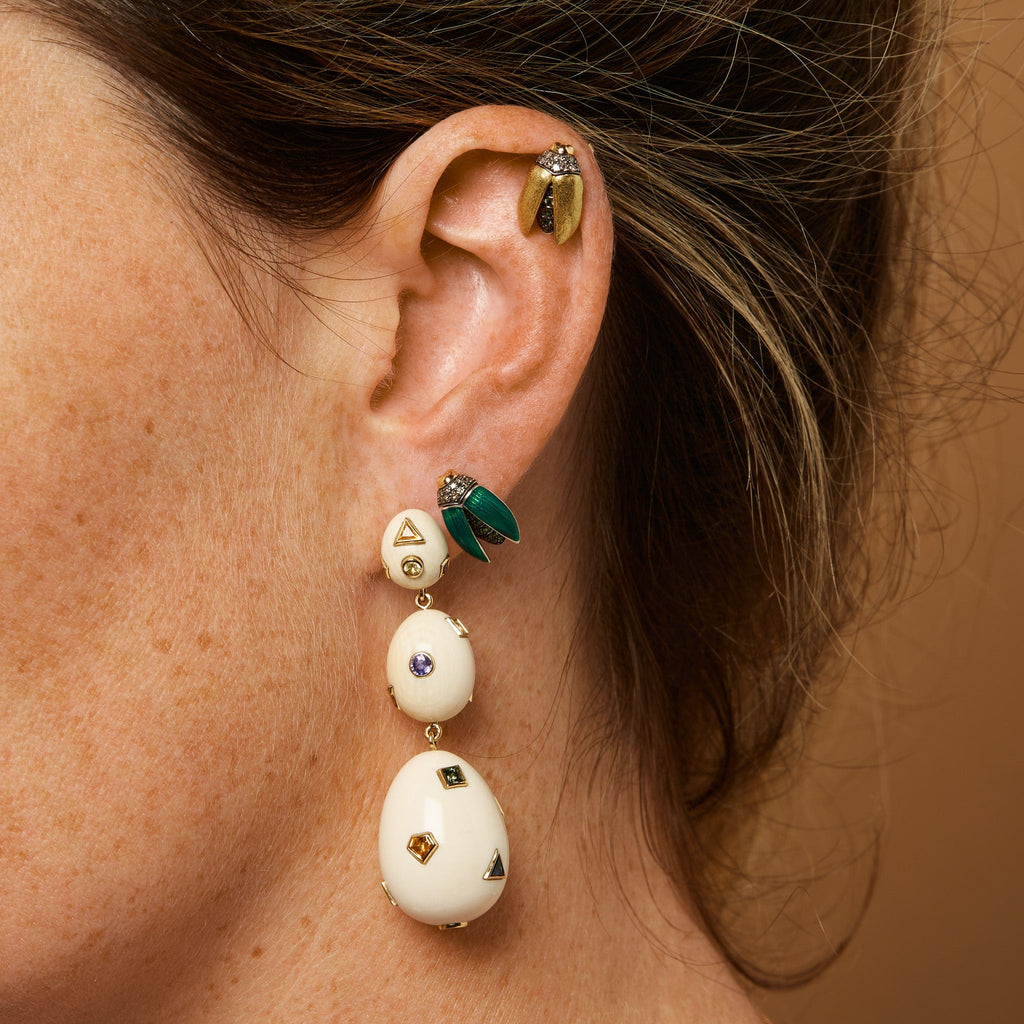 Mini Scarab Fly Wings 18K Gold & Silber Stud