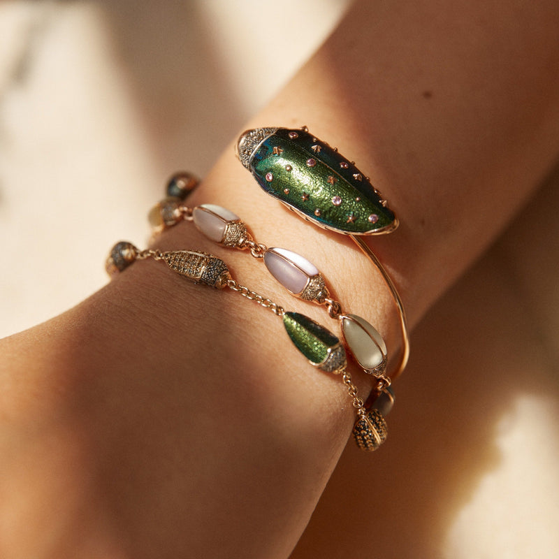 Scarab And Pearl Rose Gold & Silver Bangle