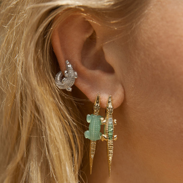Alligator Twist 18K Hvidguld Ørering m. Tsavorit