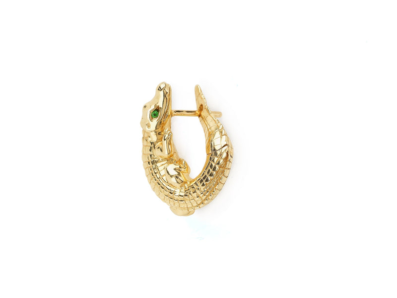 Alligator Twist 18K Gold Earring w. Tsavorite