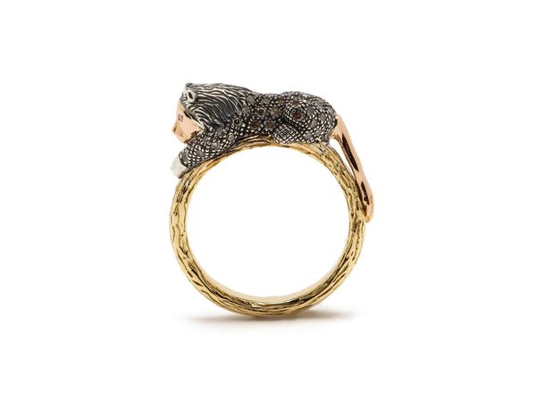 Lion Stackable 18K Guld & Sølv Ring m. Diamanter