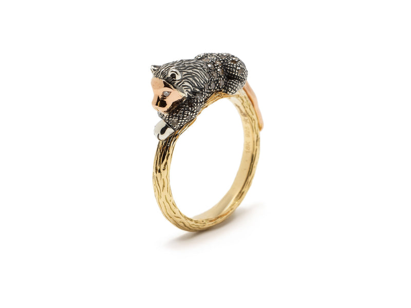 Lion Stackable 18K Gold & Silver Ring w. Diamonds