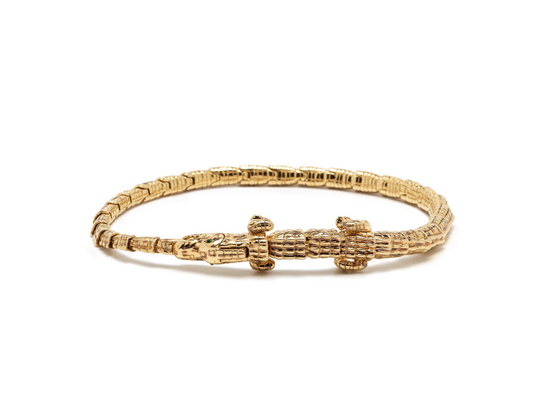 Alligator Wrap Thin 18K Gold Bracelet w. Tsavorite