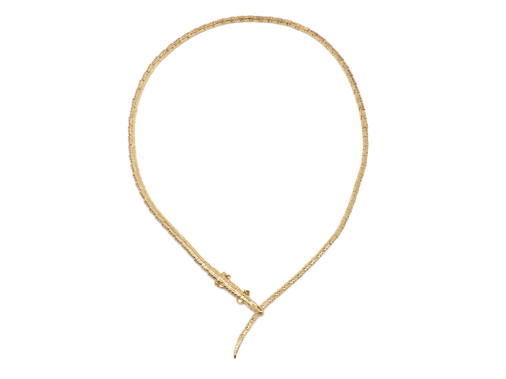 Alligator Wrap Thin  18K Gold Necklace w. Tsavorite