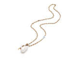 Mermaid Pearl Pendant on Waves 18K White Gold & Rose Gold Necklace