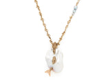 Mermaid Pearl Pendant on Waves 18K White Gold & Rose Gold Necklace