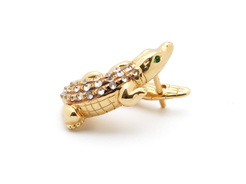 Alligator Twist Pop Art 18K Guld Ørering m. Tsavorit & Diamanter