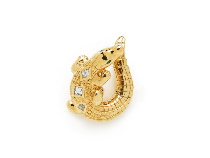 Alligator Twist Pop Art 18k Guld Ørering m. Tsavorite & Diamonds