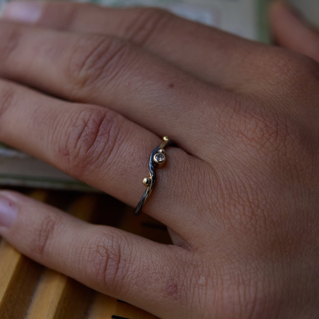 Seafire 18K, 22K & 24K Gold & Silver Ring w. Diamond