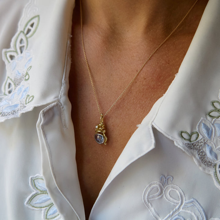 Gone Fishing 18K & 22K Gold Necklace w. Diamond & Sapphire