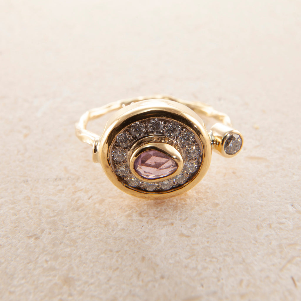 Pavé Cocktail 18K & 22K Gold Ring w. Sapphire & Diamonds