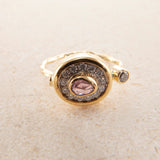 Pavé Cocktail 18K & 22K Gold Ring w. Sapphire & Diamonds