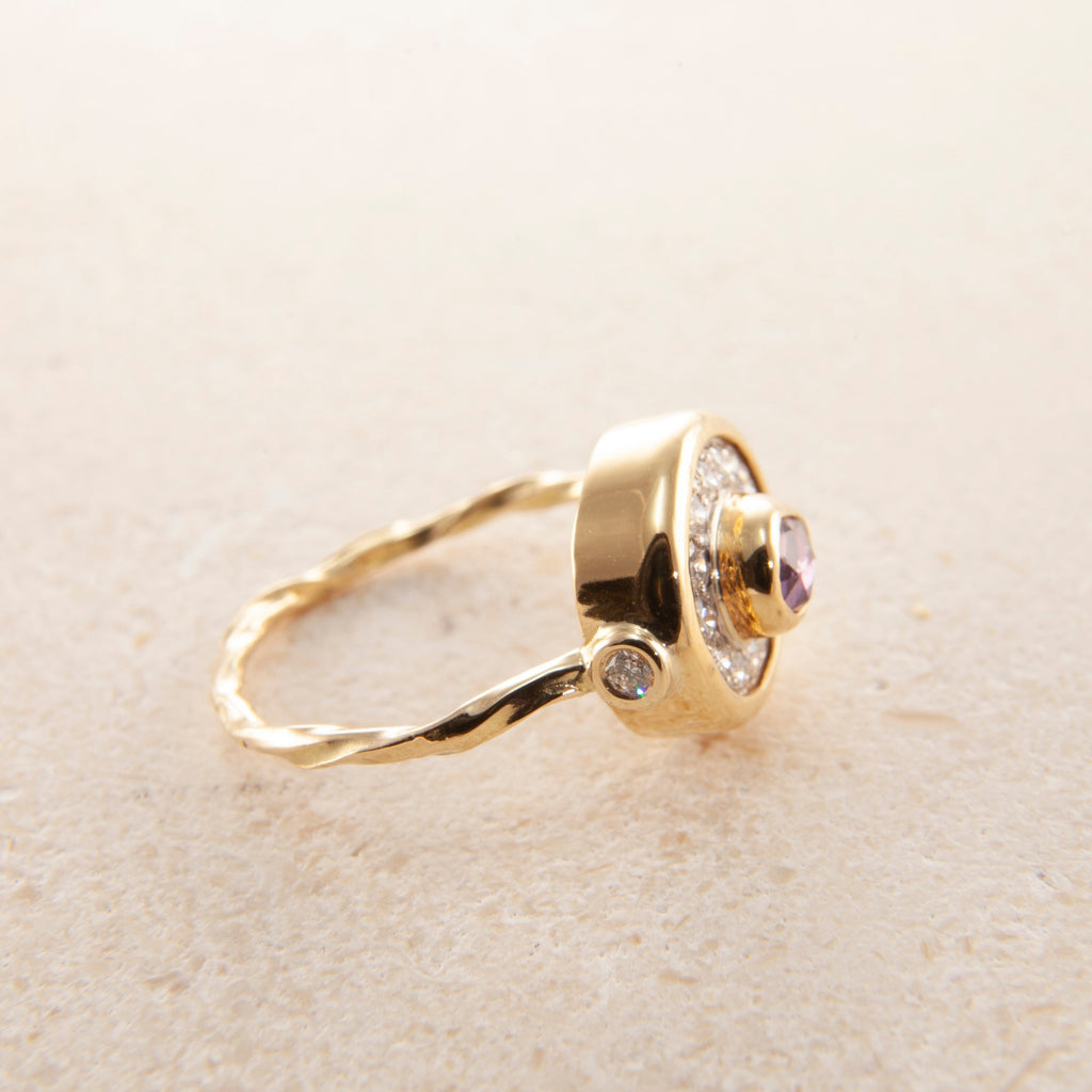 Pavé Cocktail 18K & 22K Gold Ring w. Sapphire & Diamonds