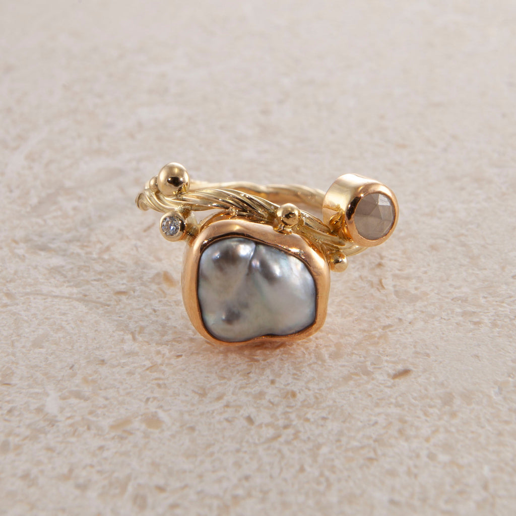 Seafire 18K & 22K Guld Ring m. Perle & Diamant