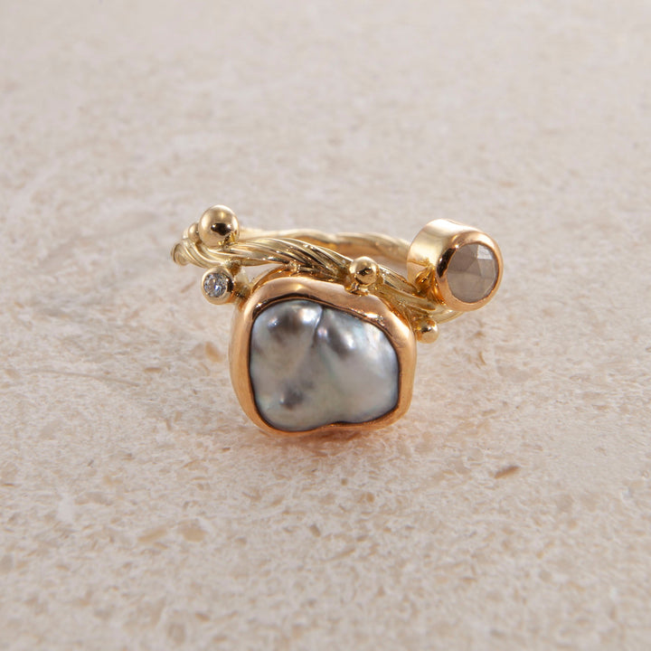 Seafire 18K & 22K Guld Ring m. Perle & Diamant