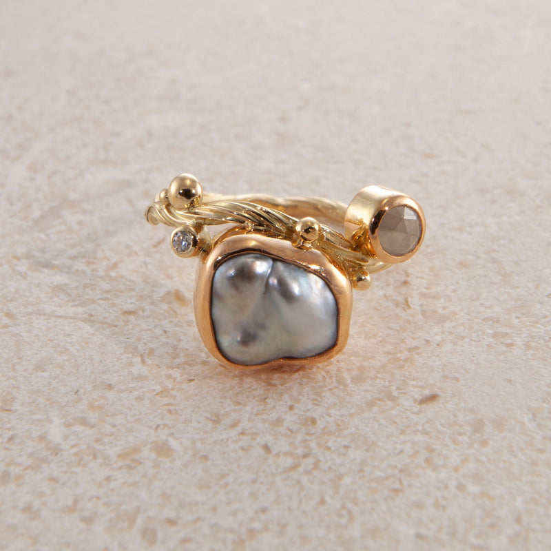 Seafire 18K & 22K Guld Ring m. Perle & Diamant