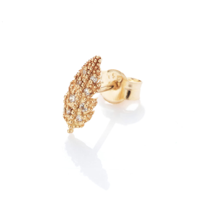 Feather Suki 18K Gold Stud w. Diamonds
