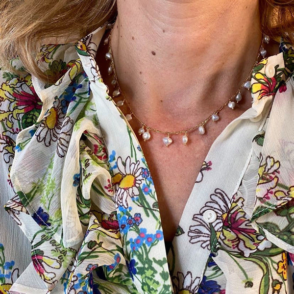 Boheme Gold Plated Necklace w. Pearls
